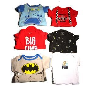 Multibrand Baby Bodysuit Bundle 6 One-Pieces Size 0-3M Cotton Poly Batman Space